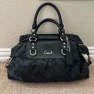 Coach Signature Sabrina Madison Logo Black Canvas Satchel Hobo Bag Purse